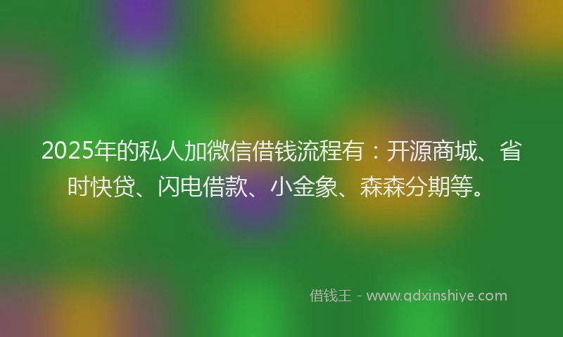 2025年的私人加微信借钱流程有：开源商城、省时快贷、闪电借款、小金象、森森分期等。