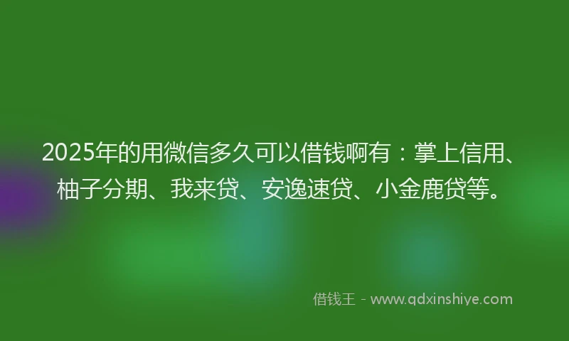 2025年的用微信多久可以借钱啊有：掌上信用、柚子分期、我来贷、安逸速贷、小金鹿贷等。
