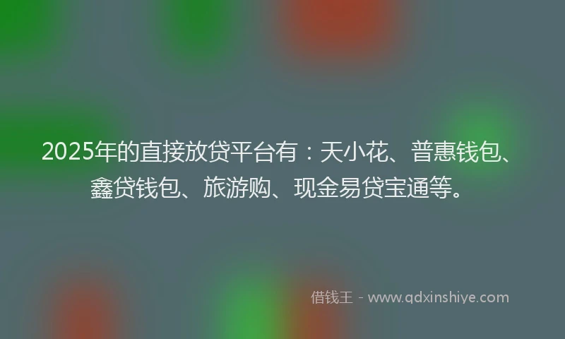2025年的直接放贷平台有：天小花、普惠钱包、鑫贷钱包、旅游购、现金易贷宝通等。