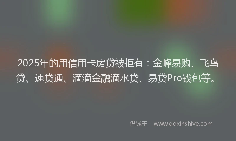 2025年的用信用卡房贷被拒有：金峰易购、飞鸟贷、速贷通、滴滴金融滴水贷、易贷Pro钱包等。
