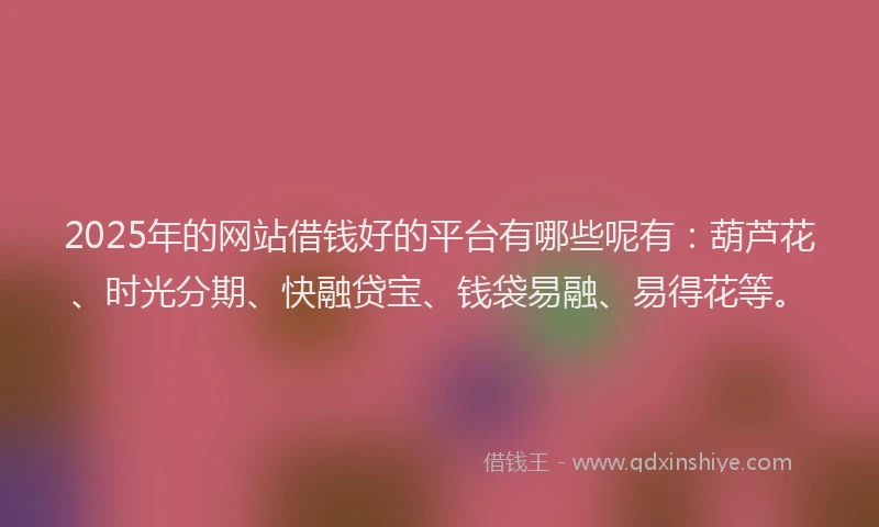 2025年的网站借钱好的平台有哪些呢有：葫芦花、时光分期、快融贷宝、钱袋易融、易得花等。