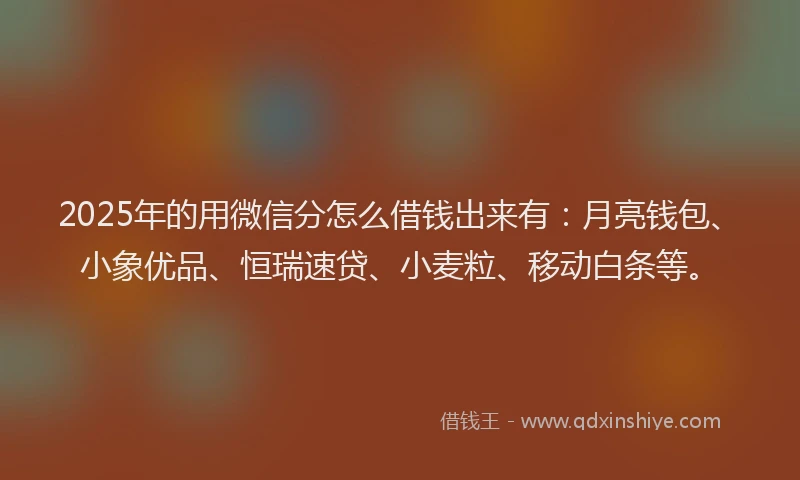 2025年的用微信分怎么借钱出来有：月亮钱包、小象优品、恒瑞速贷、小麦粒、移动白条等。