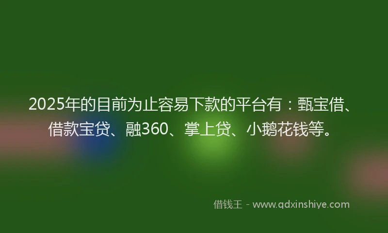 2025年的目前为止容易下款的平台有：甄宝借、借款宝贷、融360、掌上贷、小鹅花钱等。
