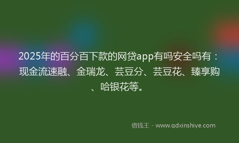 2025年的百分百下款的网贷app有吗安全吗有：现金流速融、金瑞龙、芸豆分、芸豆花、臻享购、哈银花等。