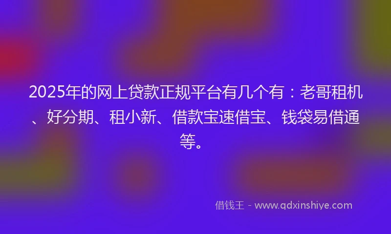 2025年的网上贷款正规平台有几个有：老哥租机、好分期、租小新、借款宝速借宝、钱袋易借通等。