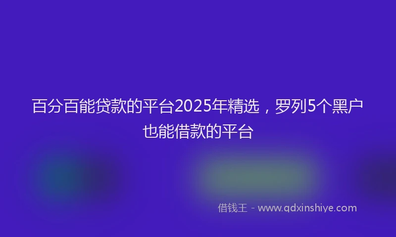 百分百能贷款的平台2025年精选，罗列5个黑户也能借款的平台