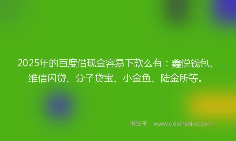 2025年的百度借现金容易下款么有：鑫悦钱包、维信闪贷、分子贷宝、小金鱼、陆金所等。