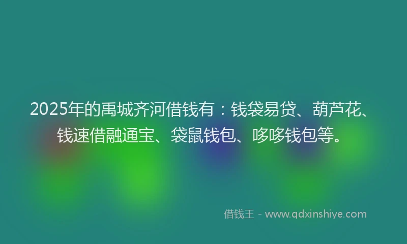 2025年的禹城齐河借钱有：钱袋易贷、葫芦花、钱速借融通宝、袋鼠钱包、哆哆钱包等。