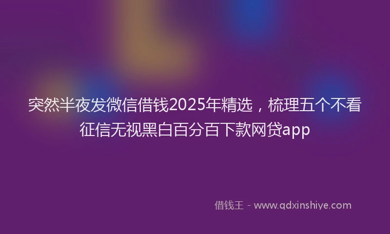 突然半夜发微信借钱2025年精选，梳理五个不看征信无视黑白百分百下款网贷app