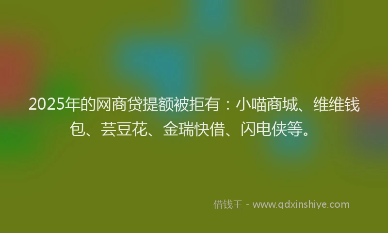 2025年的网商贷提额被拒有：小喵商城、维维钱包、芸豆花、金瑞快借、闪电侠等。