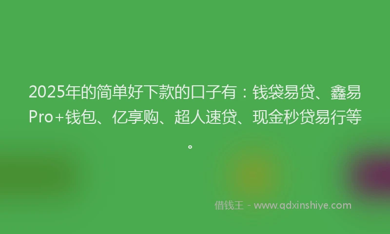 2025年的简单好下款的口子有：钱袋易贷、鑫易Pro+钱包、亿享购、超人速贷、现金秒贷易行等。