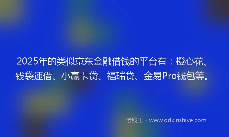 2025年的类似京东金融借钱的平台有：橙心花、钱袋速借、小赢卡贷、福瑞贷、金易Pro钱包等。