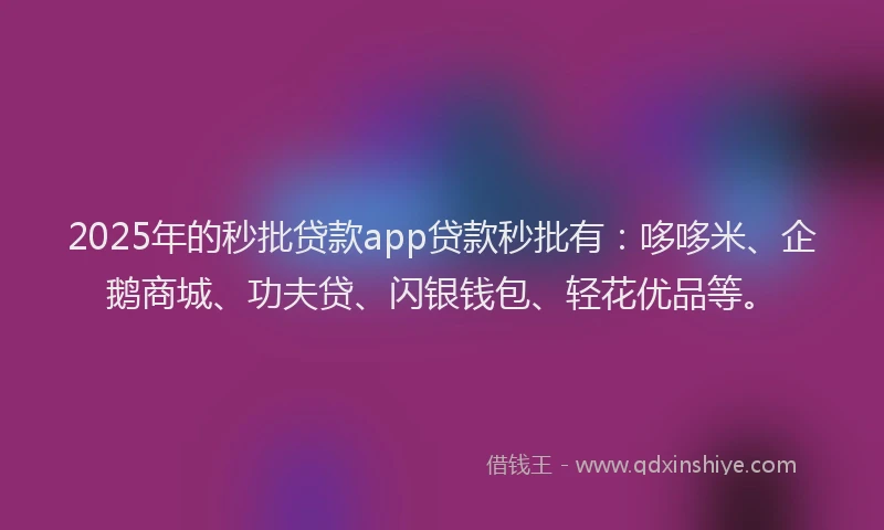 2025年的秒批贷款app贷款秒批有：哆哆米、企鹅商城、功夫贷、闪银钱包、轻花优品等。