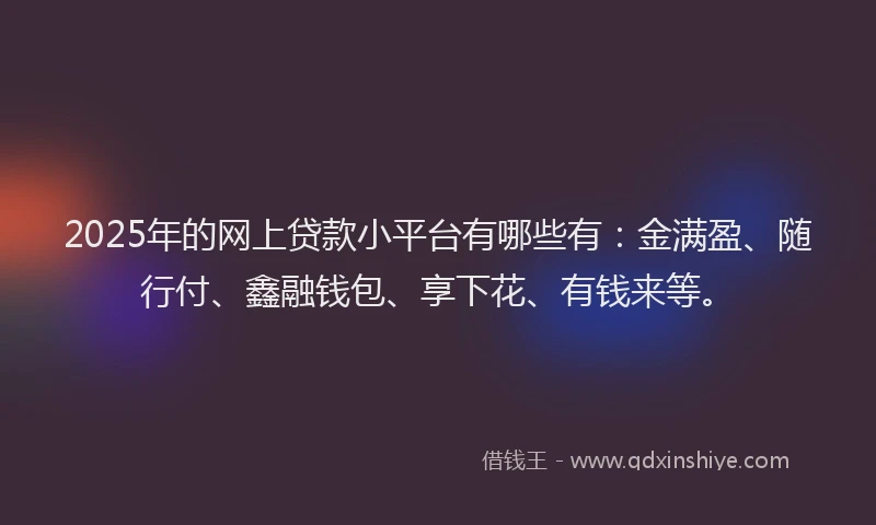 2025年的网上贷款小平台有哪些有：金满盈、随行付、鑫融钱包、享下花、有钱来等。