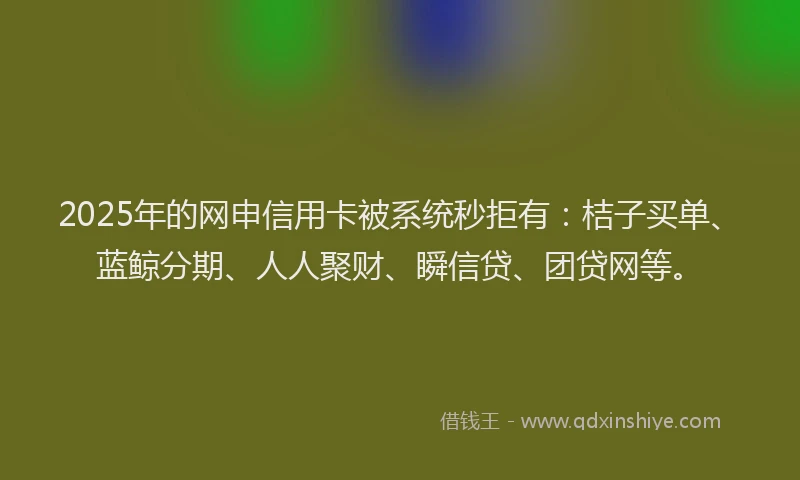 2025年的网申信用卡被系统秒拒有：桔子买单、蓝鲸分期、人人聚财、瞬信贷、团贷网等。