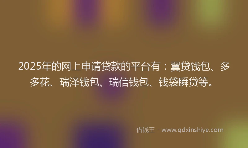 2025年的网上申请贷款的平台有：翼贷钱包、多多花、瑞泽钱包、瑞信钱包、钱袋瞬贷等。