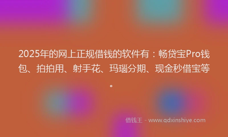 2025年的网上正规借钱的软件有：畅贷宝Pro钱包、拍拍用、射手花、玛瑙分期、现金秒借宝等。
