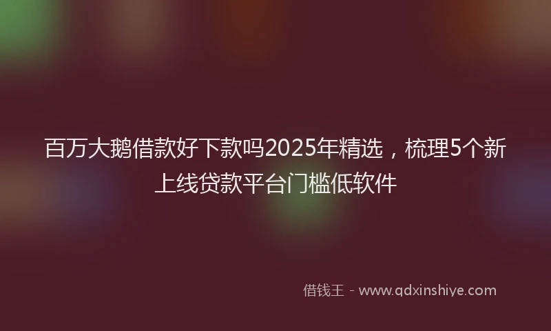 百万大鹅借款好下款吗2025年精选，梳理5个新上线贷款平台门槛低软件