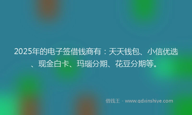 2025年的电子签借钱商有：天天钱包、小信优选、现金白卡、玛瑙分期、花豆分期等。