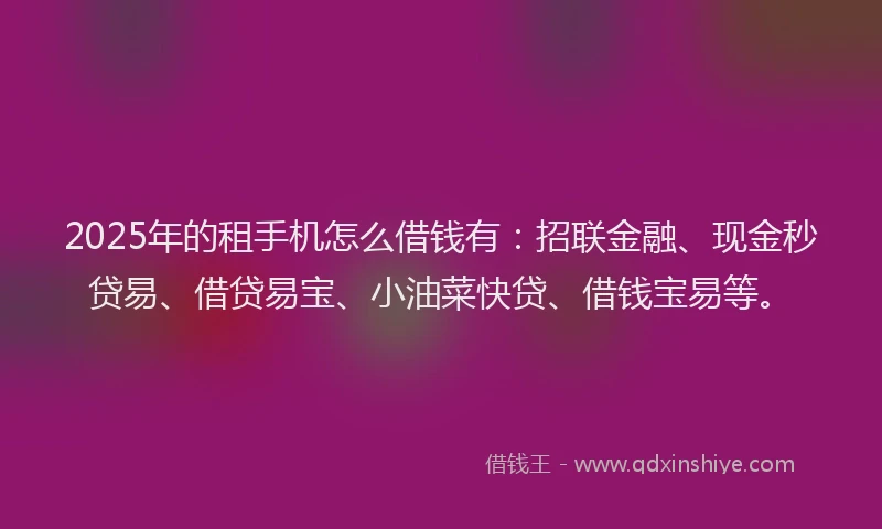 2025年的租手机怎么借钱有：招联金融、现金秒贷易、借贷易宝、小油菜快贷、借钱宝易等。