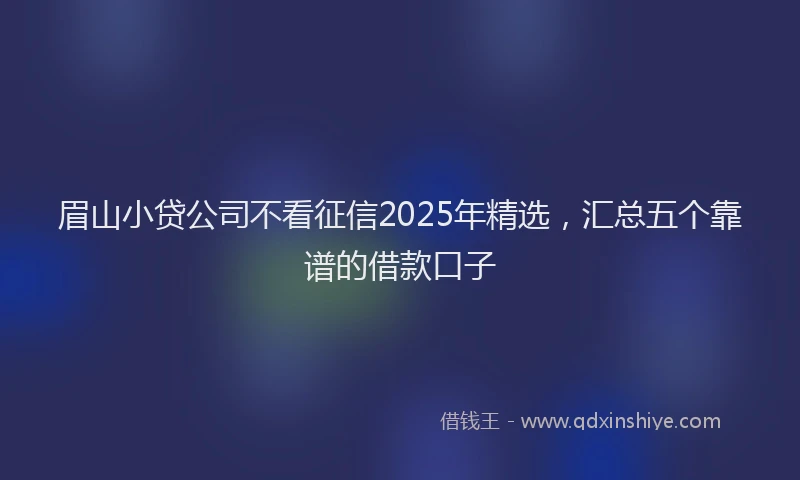 眉山小贷公司不看征信2025年精选，汇总五个靠谱的借款口子