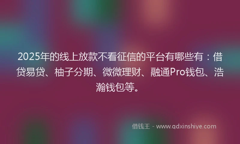 2025年的线上放款不看征信的平台有哪些有：借贷易贷、柚子分期、微微理财、融通Pro钱包、浩瀚钱包等。
