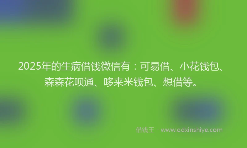 2025年的生病借钱微信有：可易借、小花钱包、森森花呗通、哆来米钱包、想借等。