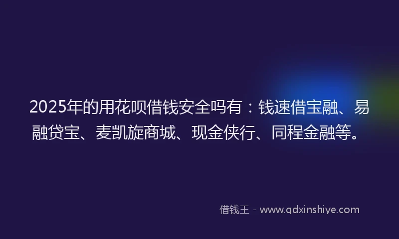 2025年的用花呗借钱安全吗有：钱速借宝融、易融贷宝、麦凯旋商城、现金侠行、同程金融等。