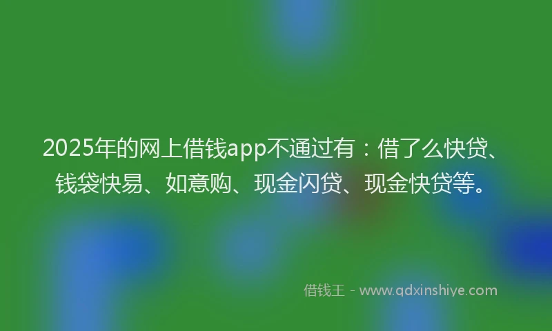 2025年的网上借钱app不通过有：借了么快贷、钱袋快易、如意购、现金闪贷、现金快贷等。