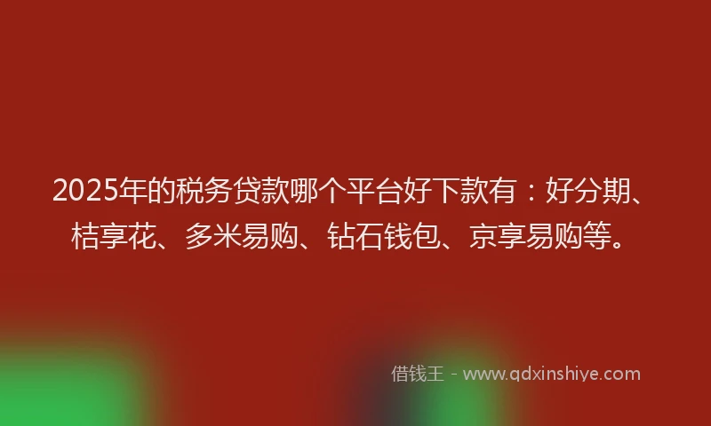 2025年的税务贷款哪个平台好下款有：好分期、桔享花、多米易购、钻石钱包、京享易购等。