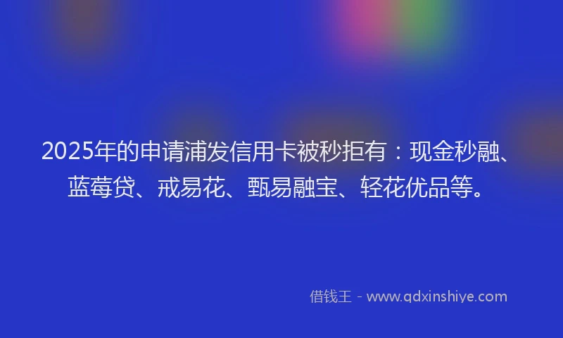 2025年的申请浦发信用卡被秒拒有：现金秒融、蓝莓贷、戒易花、甄易融宝、轻花优品等。