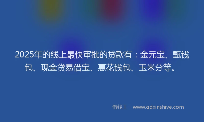 2025年的线上最快审批的贷款有：金元宝、甄钱包、现金贷易借宝、惠花钱包、玉米分等。