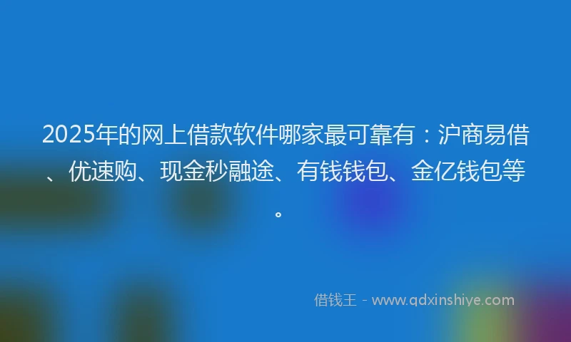 2025年的网上借款软件哪家最可靠有：沪商易借、优速购、现金秒融途、有钱钱包、金亿钱包等。