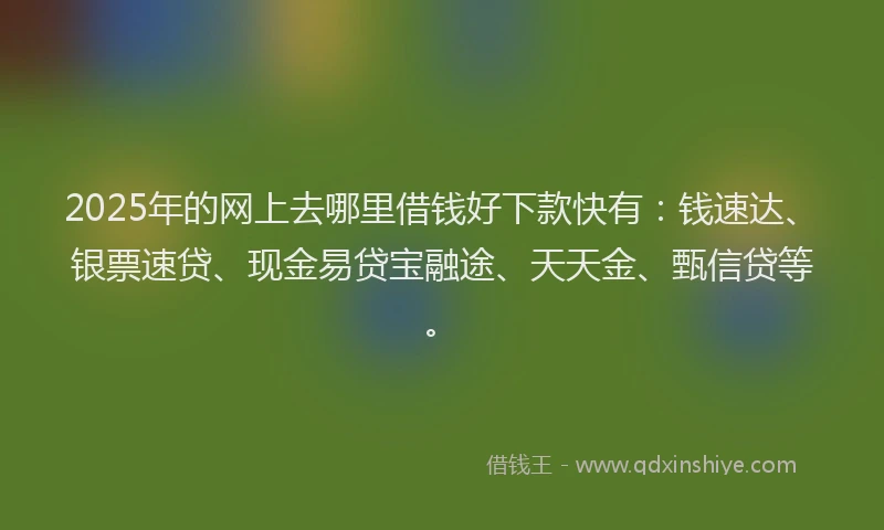 2025年的网上去哪里借钱好下款快有：钱速达、银票速贷、现金易贷宝融途、天天金、甄信贷等。