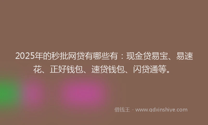 2025年的秒批网贷有哪些有：现金贷易宝、易速花、正好钱包、速贷钱包、闪贷通等。
