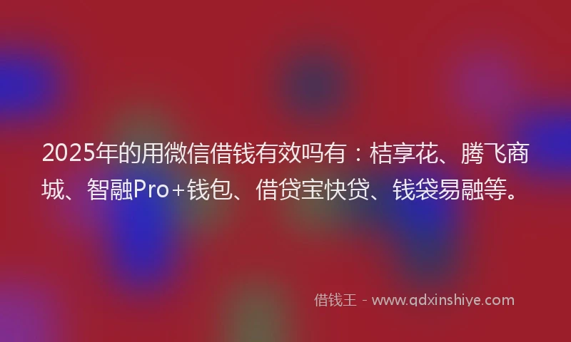2025年的用微信借钱有效吗有：桔享花、腾飞商城、智融Pro+钱包、借贷宝快贷、钱袋易融等。