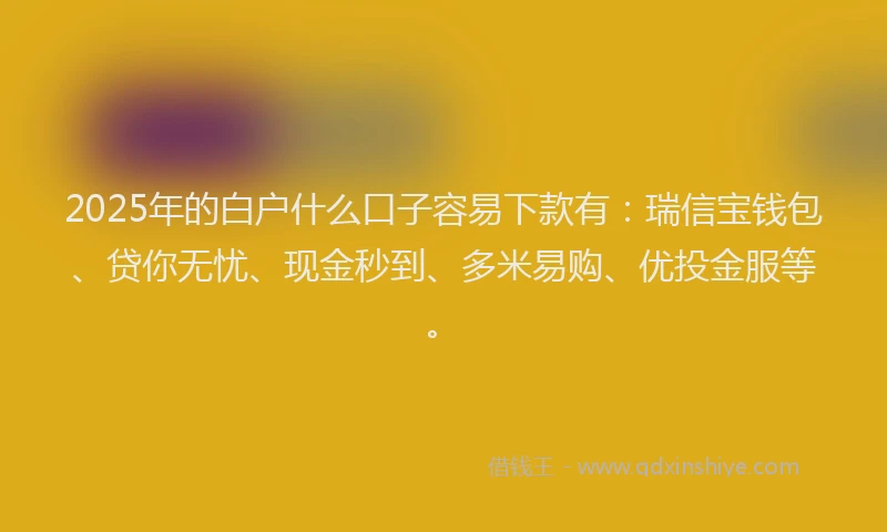 2025年的白户什么口子容易下款有：瑞信宝钱包、贷你无忧、现金秒到、多米易购、优投金服等。