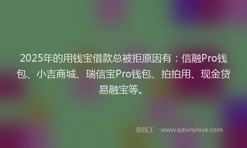 2025年的用钱宝借款总被拒原因有：信融Pro钱包、小吉商城、瑞信宝Pro钱包、拍拍用、现金贷易融宝等。