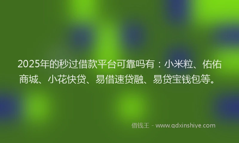 2025年的秒过借款平台可靠吗有：小米粒、佑佑商城、小花快贷、易借速贷融、易贷宝钱包等。