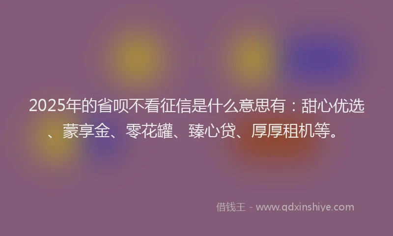 2025年的省呗不看征信是什么意思有：甜心优选、蒙享金、零花罐、臻心贷、厚厚租机等。