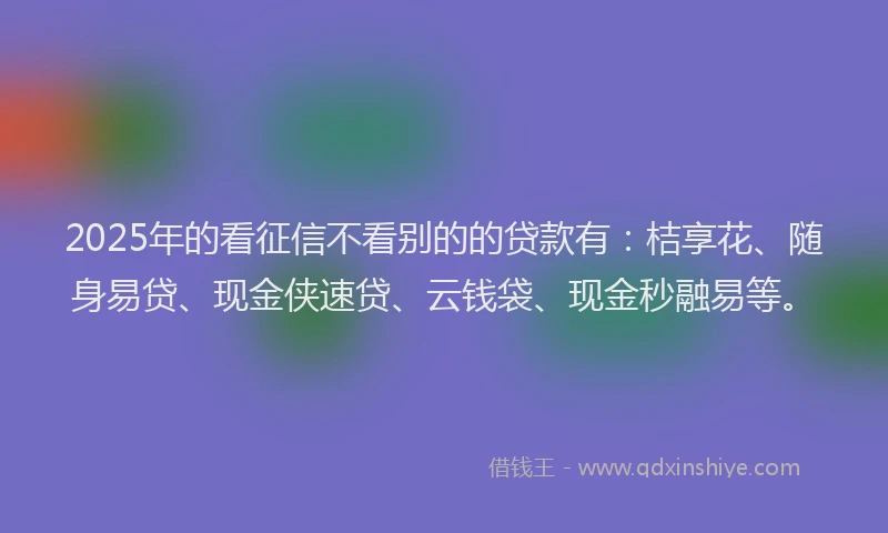 2025年的看征信不看别的的贷款有：桔享花、随身易贷、现金侠速贷、云钱袋、现金秒融易等。