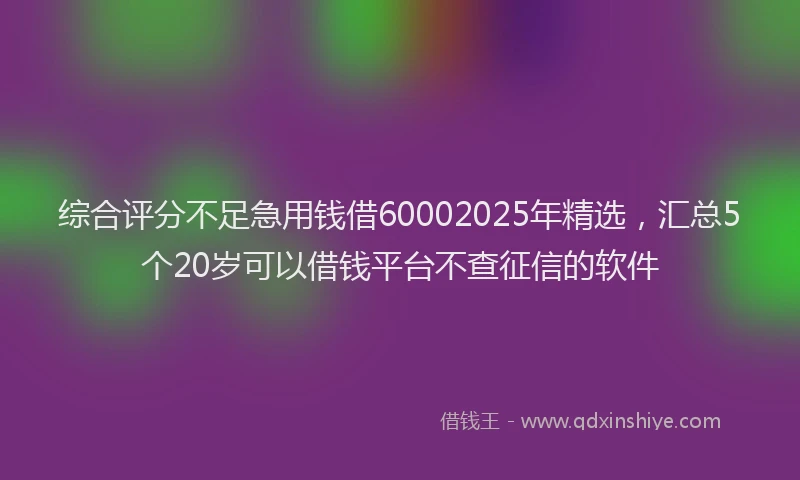 综合评分不足急用钱借60002025年精选，汇总5个20岁可以借钱平台不查征信的软件