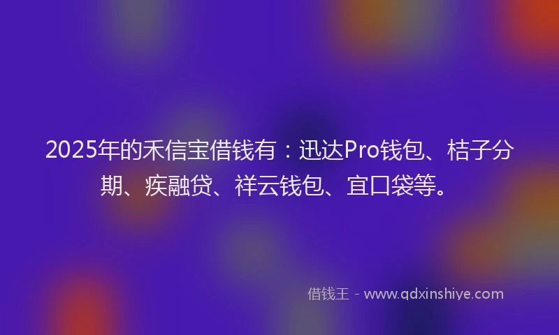 2025年的禾信宝借钱有：迅达Pro钱包、桔子分期、疾融贷、祥云钱包、宜口袋等。