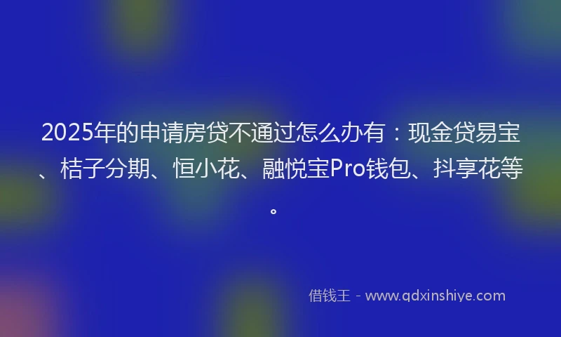 2025年的申请房贷不通过怎么办有：现金贷易宝、桔子分期、恒小花、融悦宝Pro钱包、抖享花等。