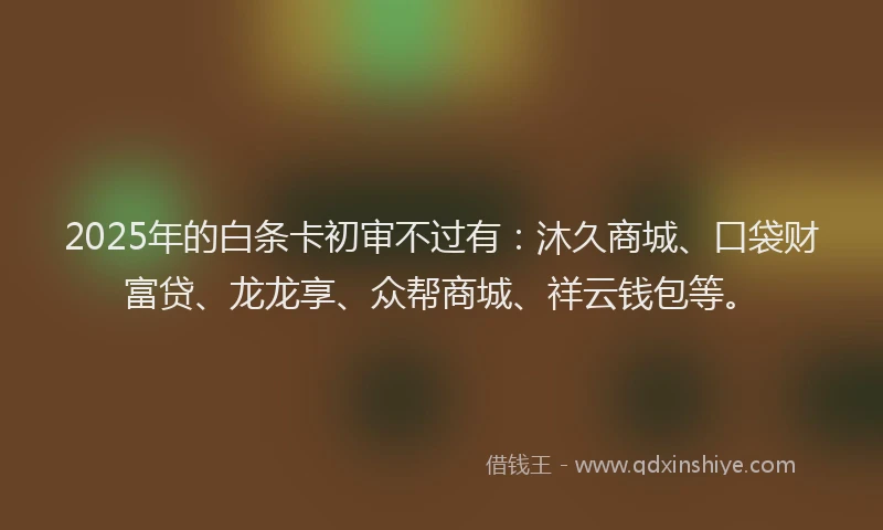 2025年的白条卡初审不过有：沐久商城、口袋财富贷、龙龙享、众帮商城、祥云钱包等。