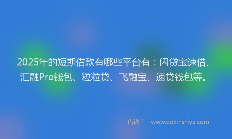 2025年的短期借款有哪些平台有：闪贷宝速借、汇融Pro钱包、粒粒贷、飞融宝、速贷钱包等。