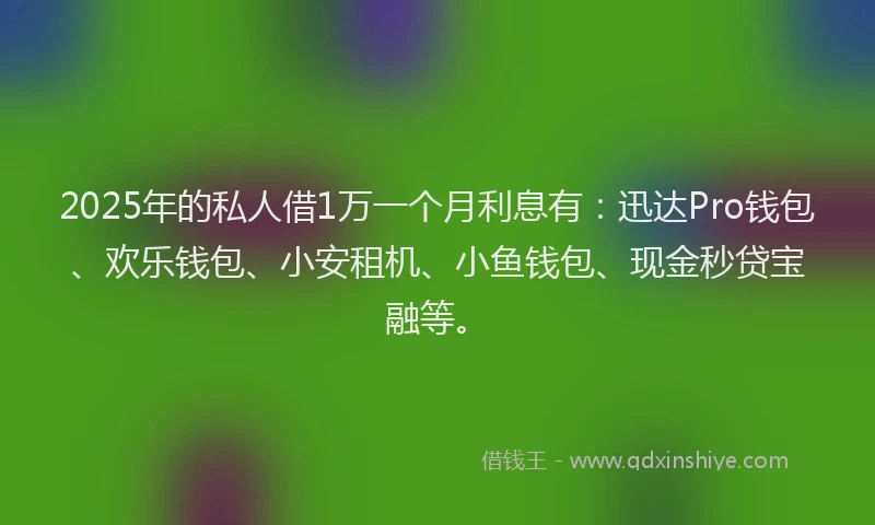 2025年的私人借1万一个月利息有：迅达Pro钱包、欢乐钱包、小安租机、小鱼钱包、现金秒贷宝融等。