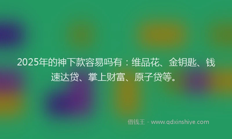 2025年的神下款容易吗有：维品花、金钥匙、钱速达贷、掌上财富、原子贷等。