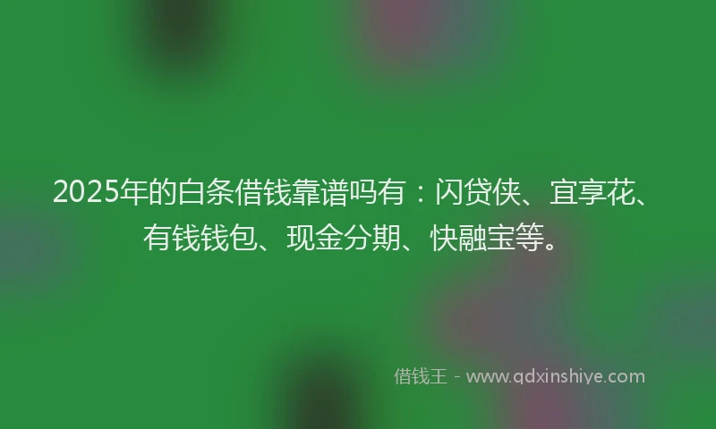 2025年的白条借钱靠谱吗有：闪贷侠、宜享花、有钱钱包、现金分期、快融宝等。
