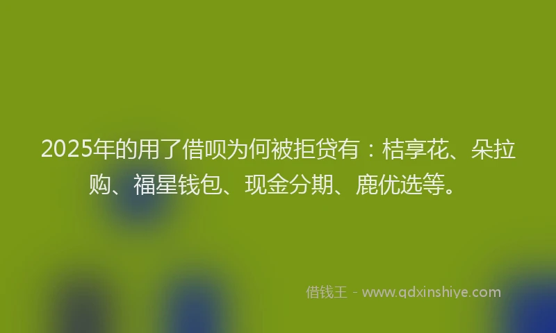 2025年的用了借呗为何被拒贷有：桔享花、朵拉购、福星钱包、现金分期、鹿优选等。